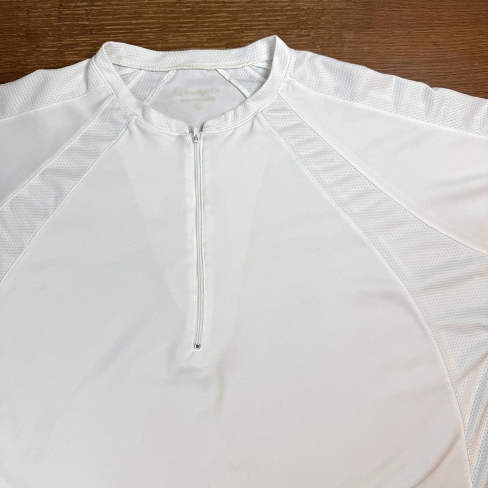 Champion 1/4 Zip Mens Shirt XL White Double Dry Grampa Collar Running Outdoor